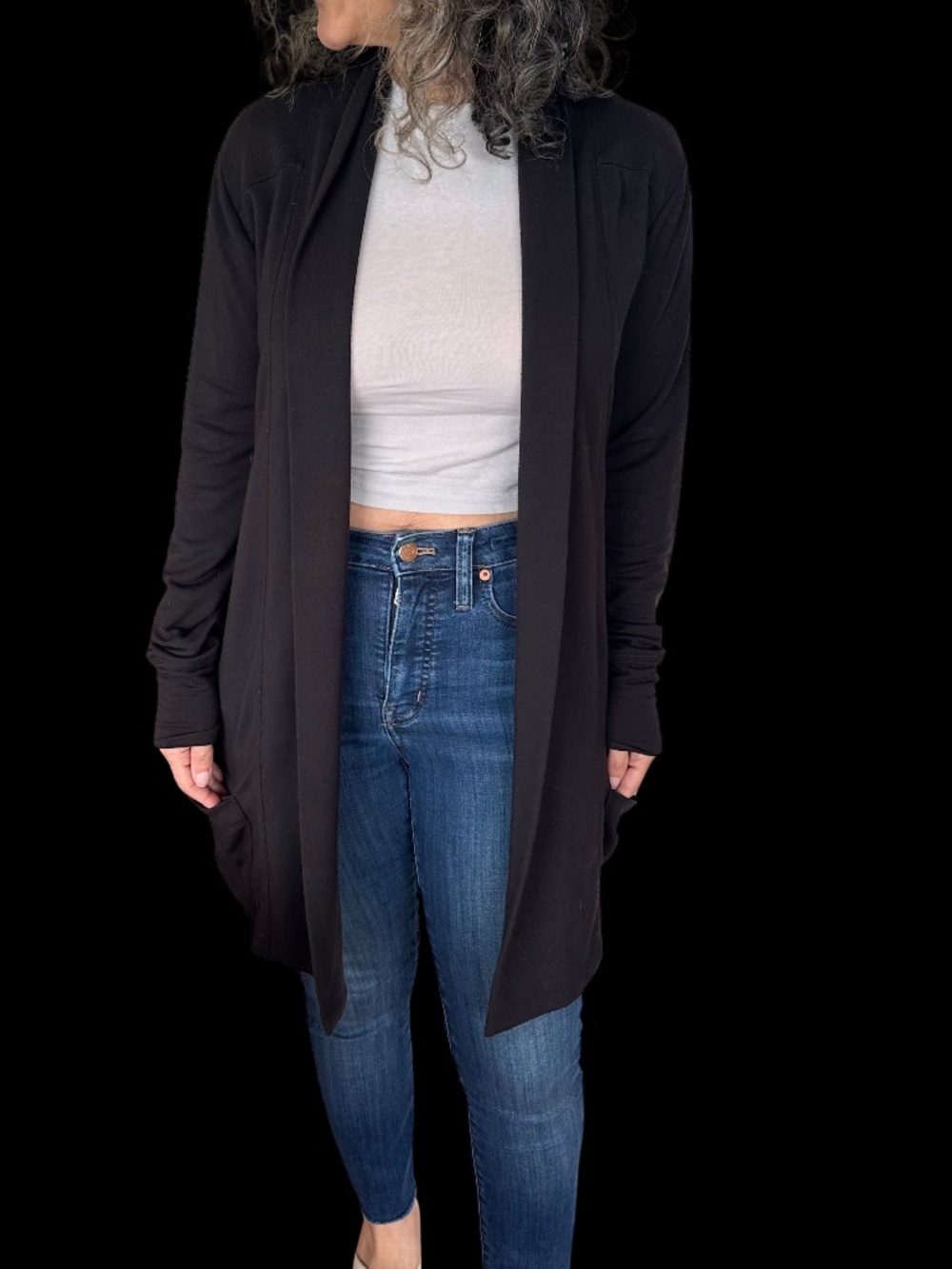 Cynthia Rowley Black Lightweight Open Front Cardigan with Pockets | S